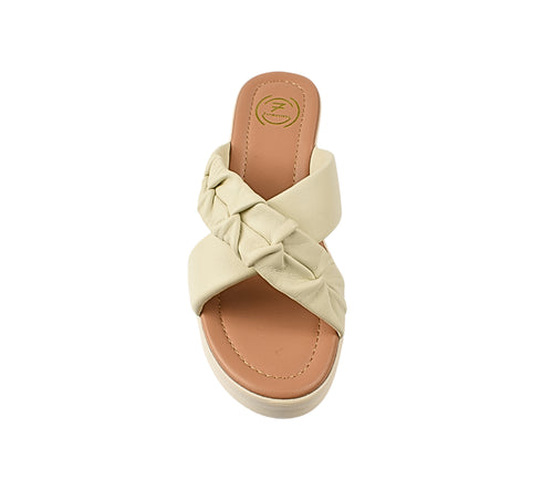 Papuci casual, dama, FORMAZIONE, 49011 crem, piele naturala, platforma